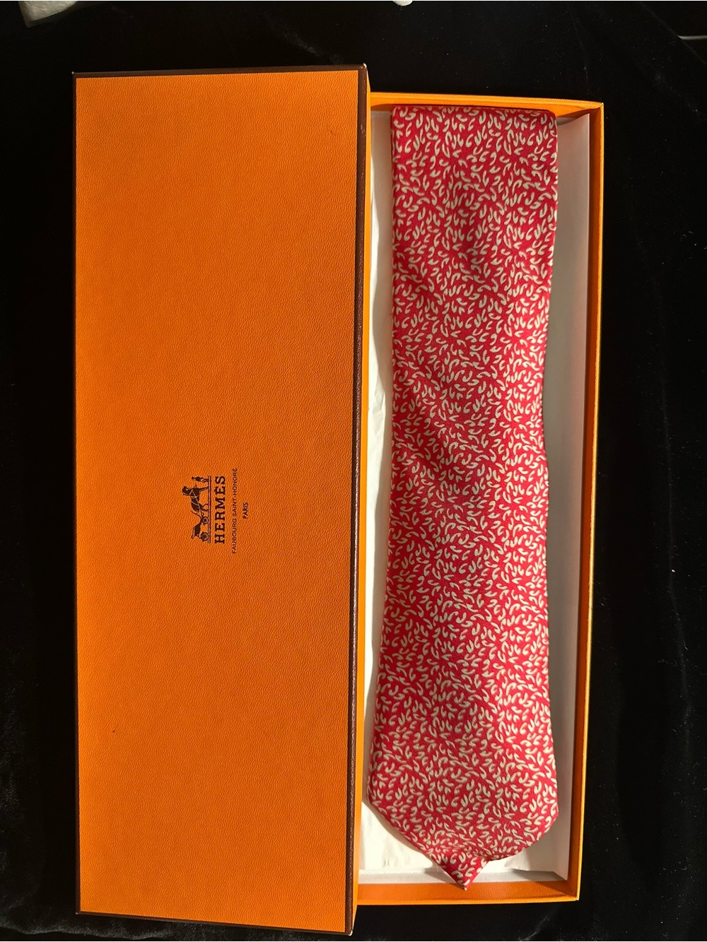 Hermes Red and White Patterned Silk Tie